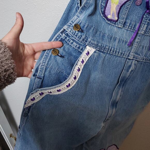 Vintage KEY Waist 32 Disney Tinkerbell Tinker Peterpan Denim Jeam Overalls - Picture 5 of 12